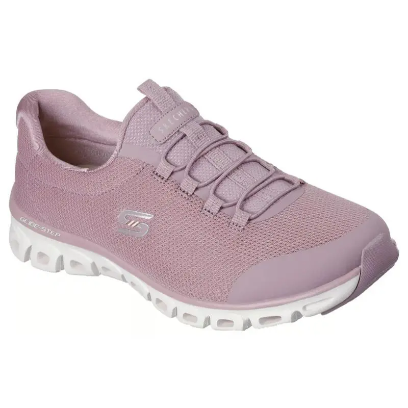 Womens Skechers Glide Step Glistened Mauve Mesh Shoes
