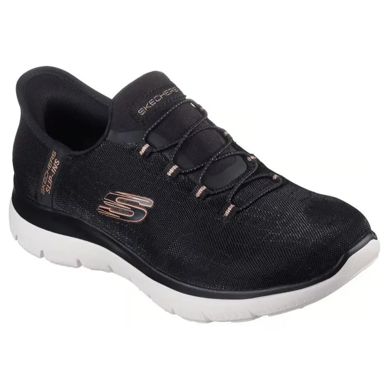 Womens Skechers Slip Ins Summits Classy Night Black Rose Gold Mesh Shoes