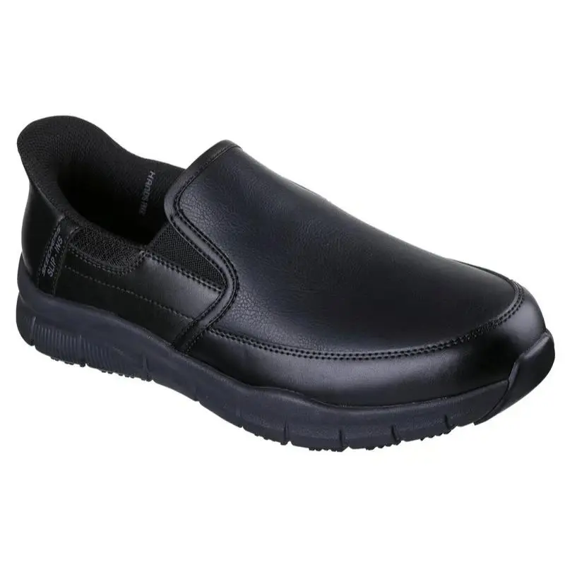 Mens Skechers Slip Ins Work Nampa Broxtin Black Leather Shoes