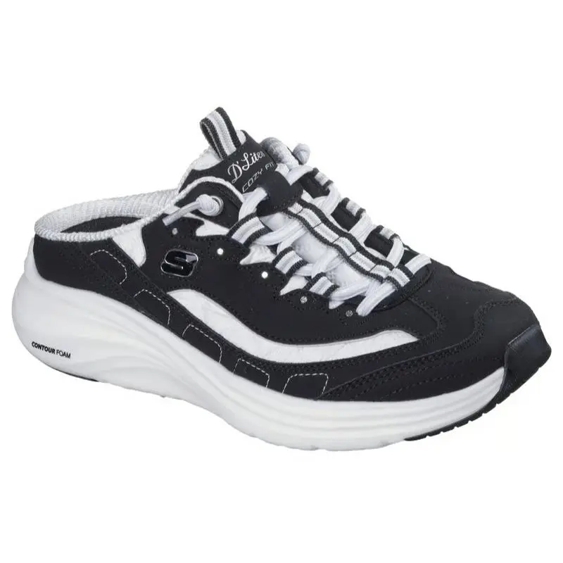 Womens Skechers Contour Foam Cozy Fit Vintage Dream Black White Leather