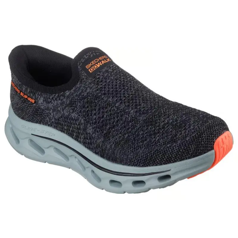 Mens Skechers Slip Ins GO Walk Glide Step 2.0 Caleb Black Gray Knit Shoes