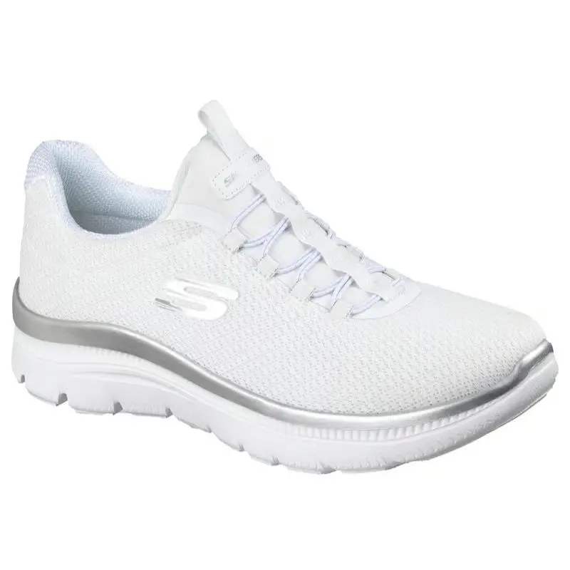 Womens  Summits Plus Golden Drift White Silver Mesh Shoes Wide by Skechers