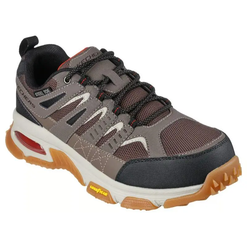 Mens Skechers Work Skech Air Envoy ST Arcket Taupe Black Leather Shoes - Beige
