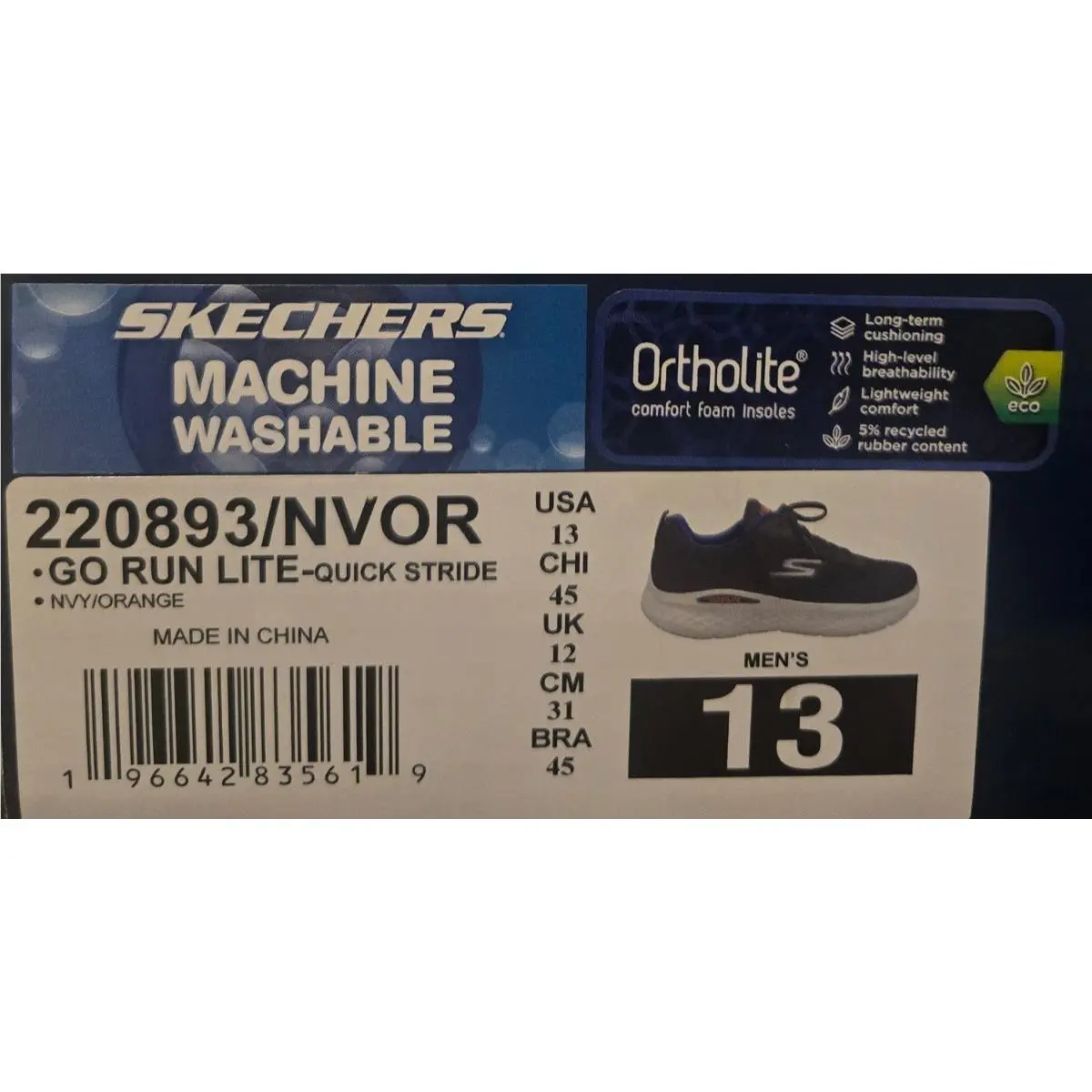Skechers shoes - Skechers Go Run Lite-Quick Stride - 220893/NVOR - Navy/Orange (UPC: 196642835619) 11
