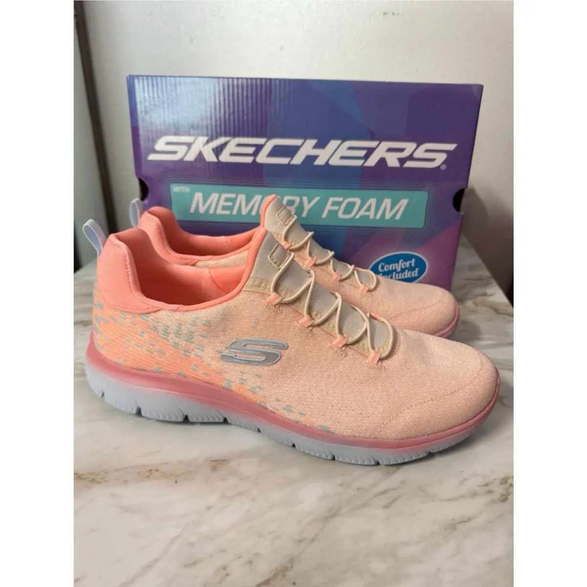 Skechers Women Size 11 Summits Morning Glow Neon Coral Slip On Sneakers