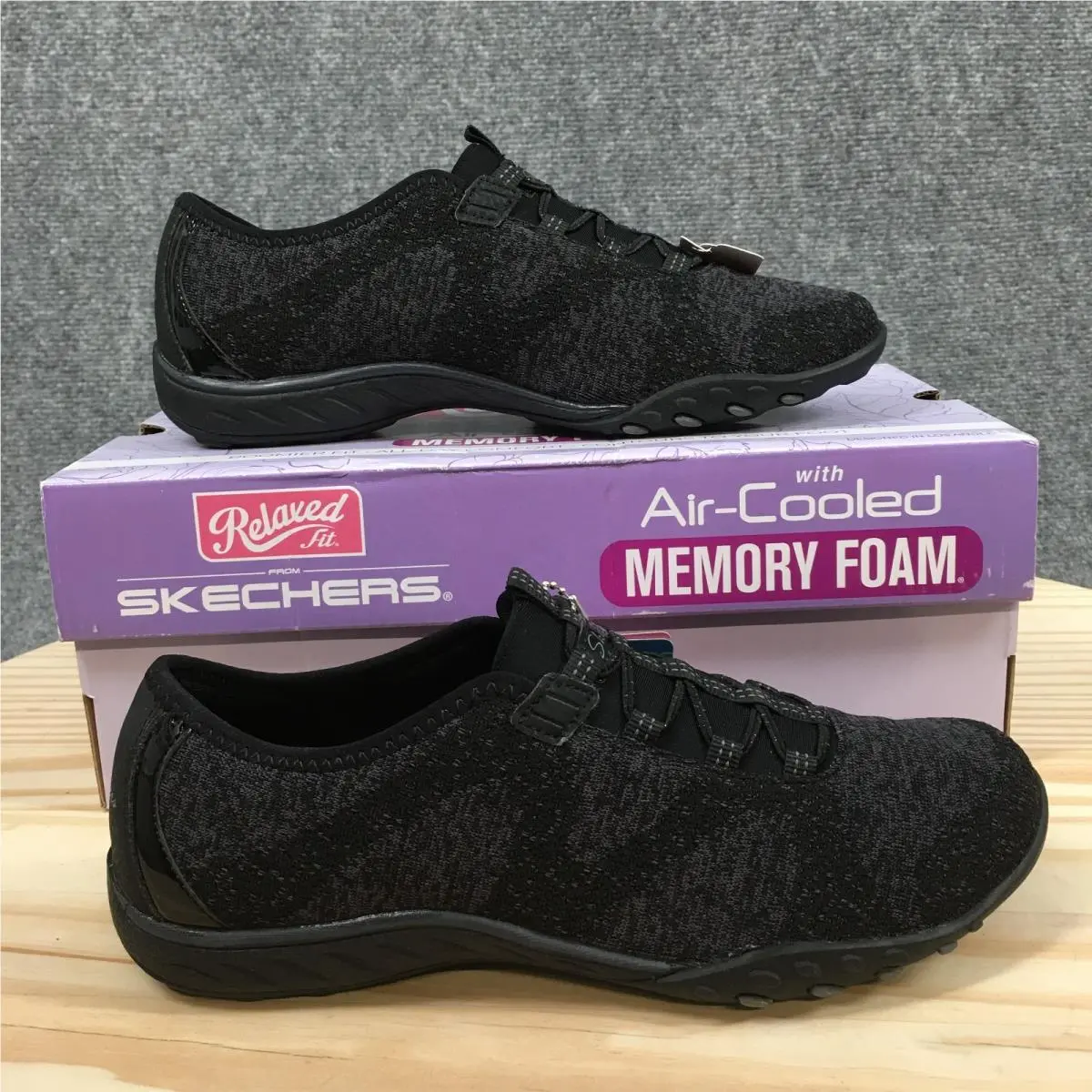 Skechers Breathe Easy Opportuknity Shoes Womens 6.5 Slip On Comfort Black