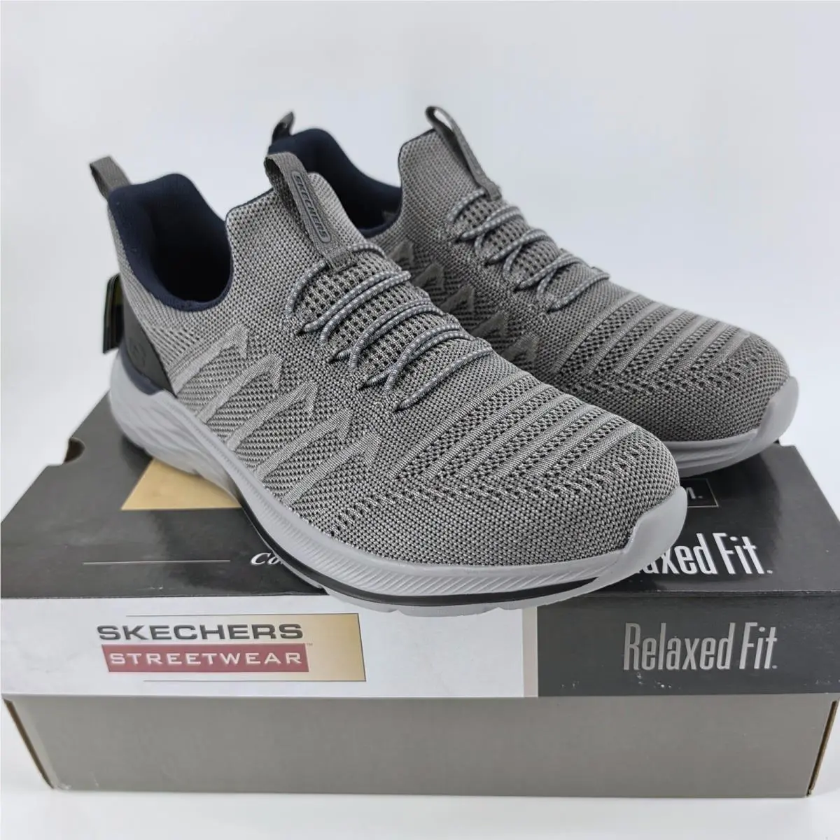 Skechers Men Garner Crispin Knit Grey 10 Relaxed Fit Slip On Vegan Sneakers