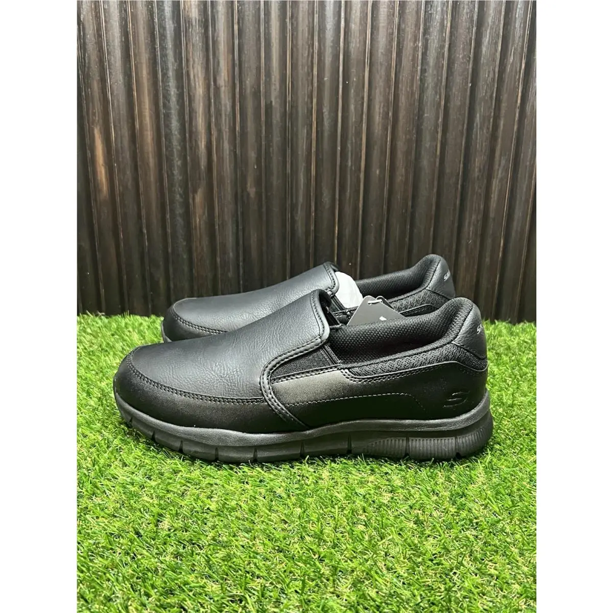 Size 7 - Skechers Nampa Groton Mens Black Slip-resistant Work Slip On Shoes