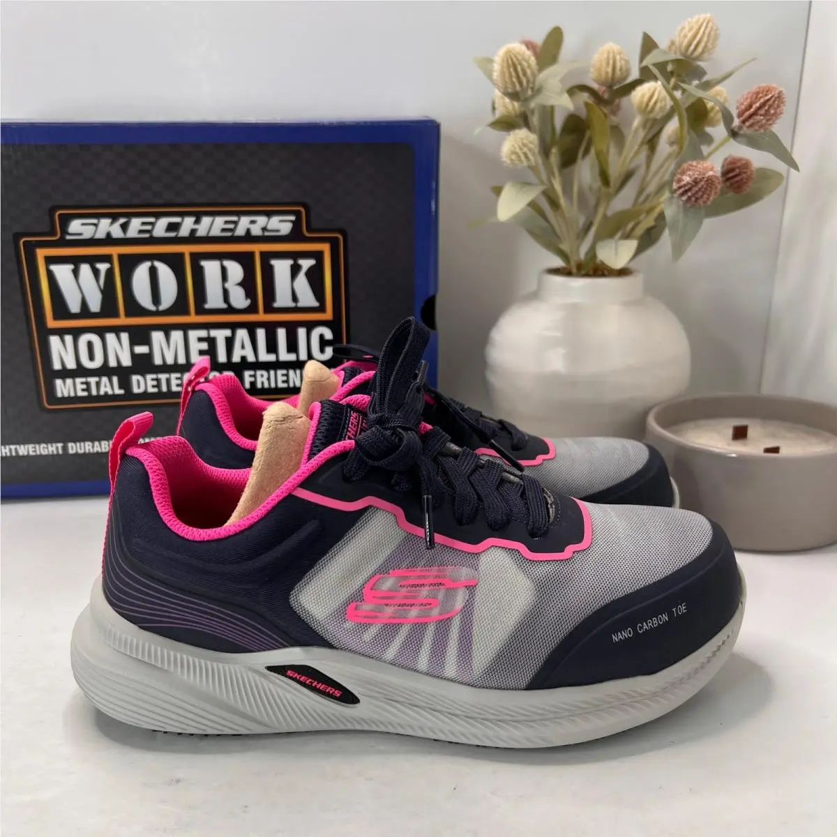 Skechers Carbix-niyla Composite Toe Work Shoe Navy/pink 108196 Women`s 6.5