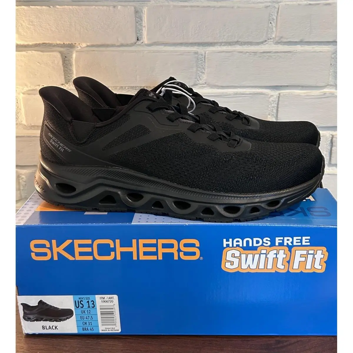 Skechers Mens Hands Free Swift Fit Glide-step Black Sneakers Blk Size 13