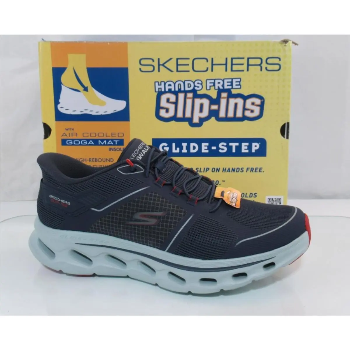 Men`s Skechers Slip Ins Go Walk Glide Step 2.0 Zalor Sneakers Navy / Red 10.5