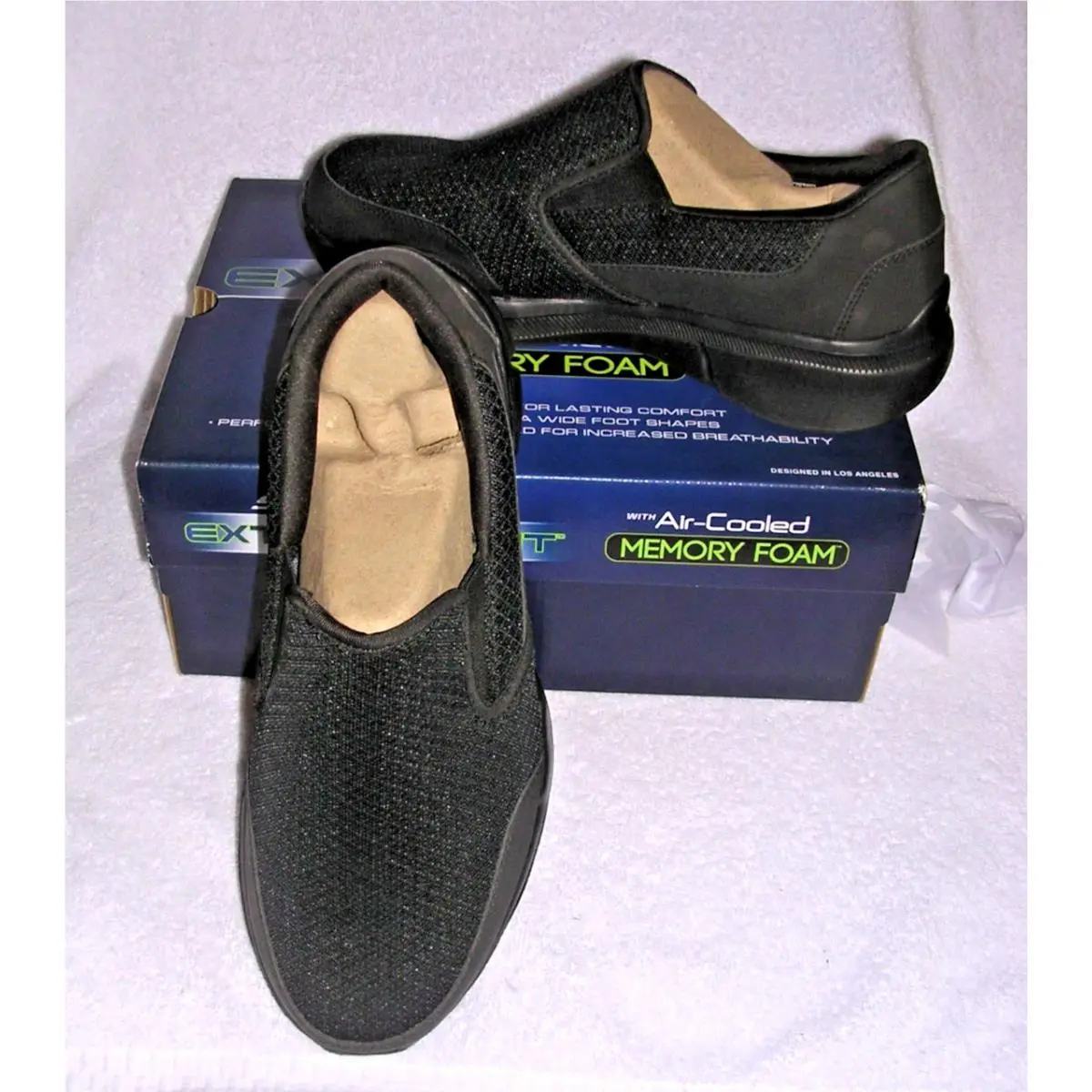 Skechers Sz 8 Slip-on Shoes Air-cooled Memory Foam Extra Wide Fit Black Mens