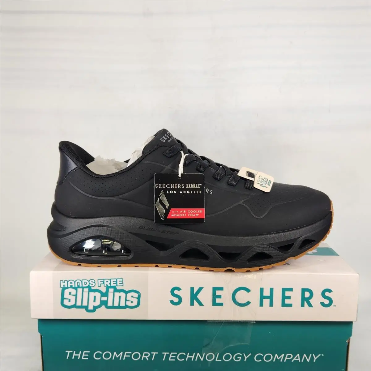 10.5 Men - Skechers Uno Glide Step Glide On Air - Black - Hands Free Slip