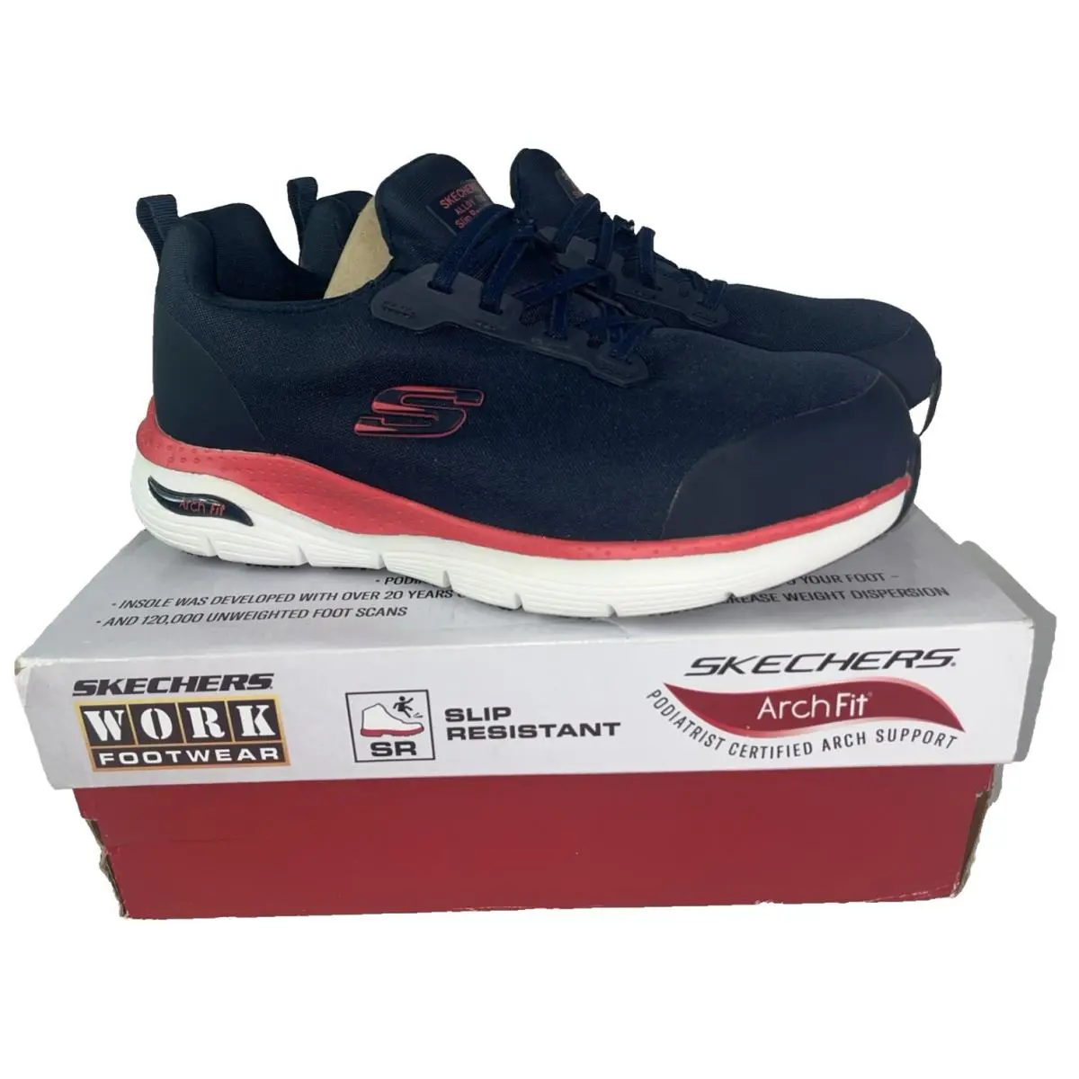 Skechers Shoes Womens Sz 11 Safety Toe Navy Pink Slip Resistant Work Sneaker