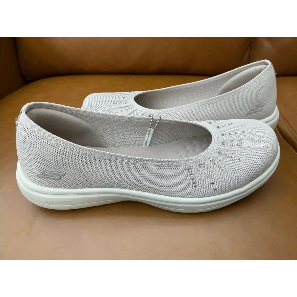 Skechers On-the-go Flex Radiant Skimmers Womens 7 Taupe Rhinestone Knit