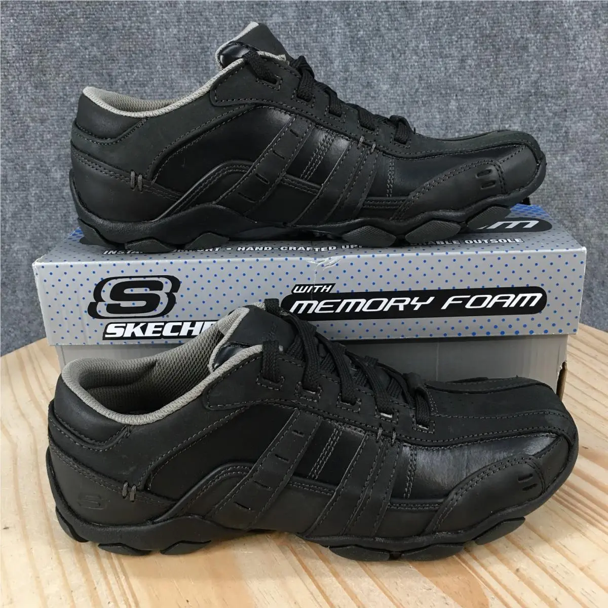 Skechers Diameter Shoes Mens 7.5 Sporty Lace Up Sneakers 62607 Black Leather