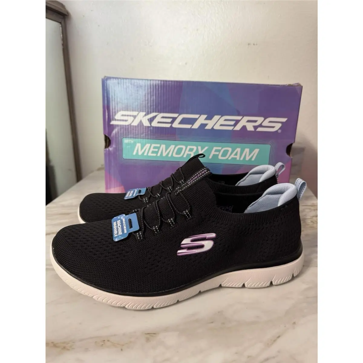 Skechers Women Size 11 Summits Top Player Sneakers Black Slip On Memory Foam