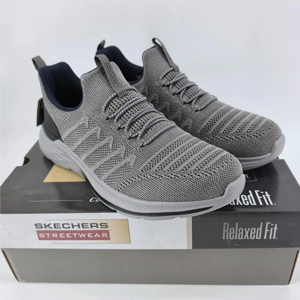 Skechers Men Garner Crispin Knit Grey 10.5 Relaxed Fit Slip On Vegan Sneakers