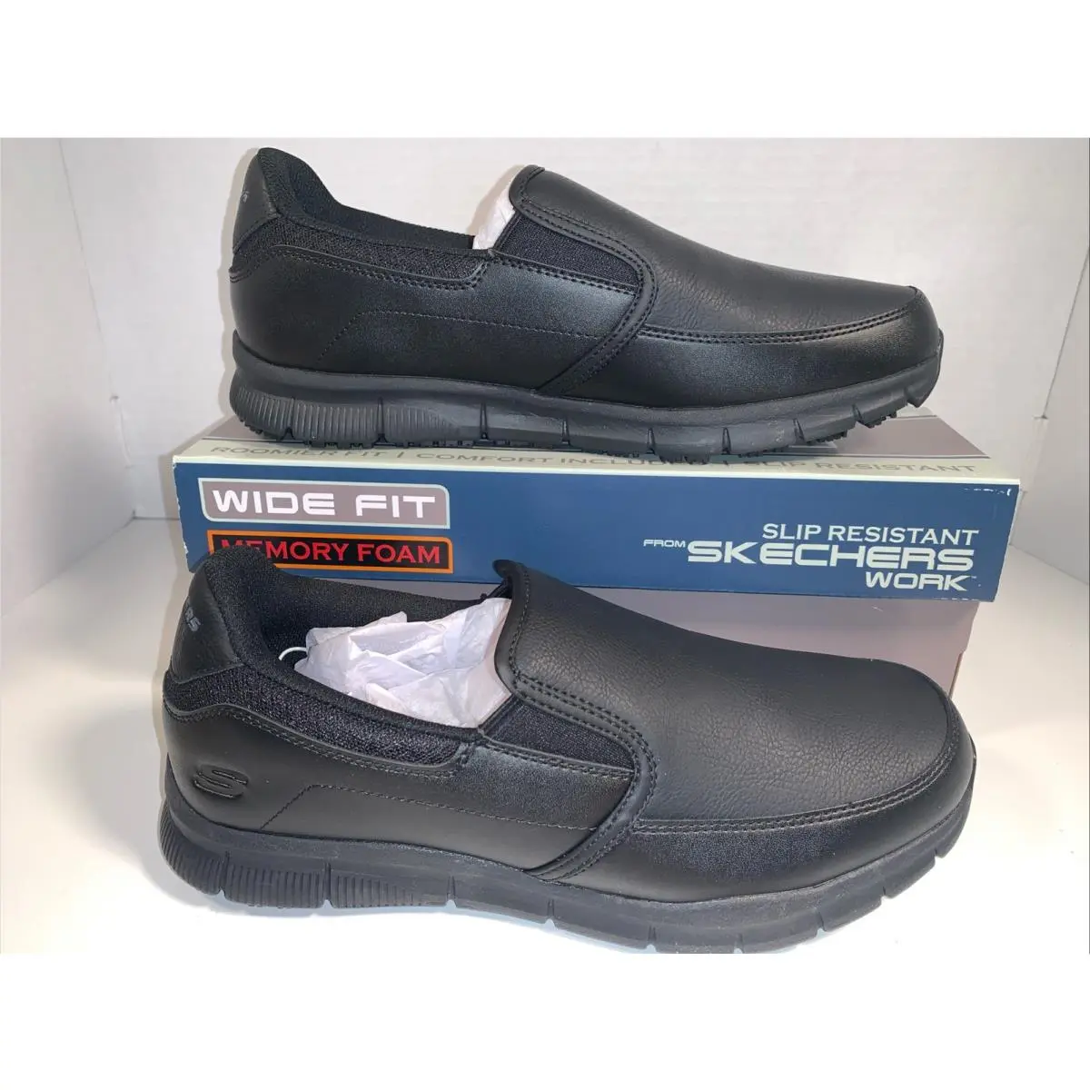 Skechers Work Slip On Shoes Slip Resistant Nampa Groton Black Mens Sz 10 Wide
