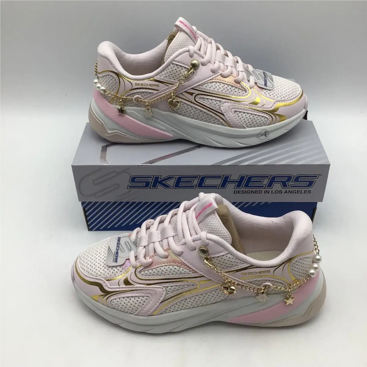 Skechers S2K Street Ready Kids Pink Gold Charm Sneakers 303871L Pkmt Size 2