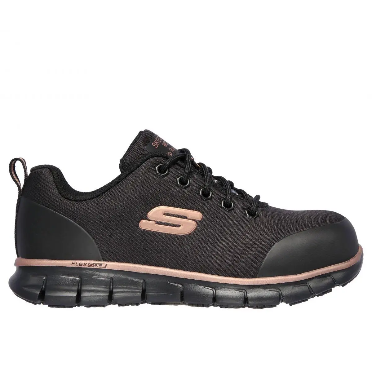 Skechers Work Women`s Sure Track - Chiton Alloy Toe Work Shoe Black/rose Gold