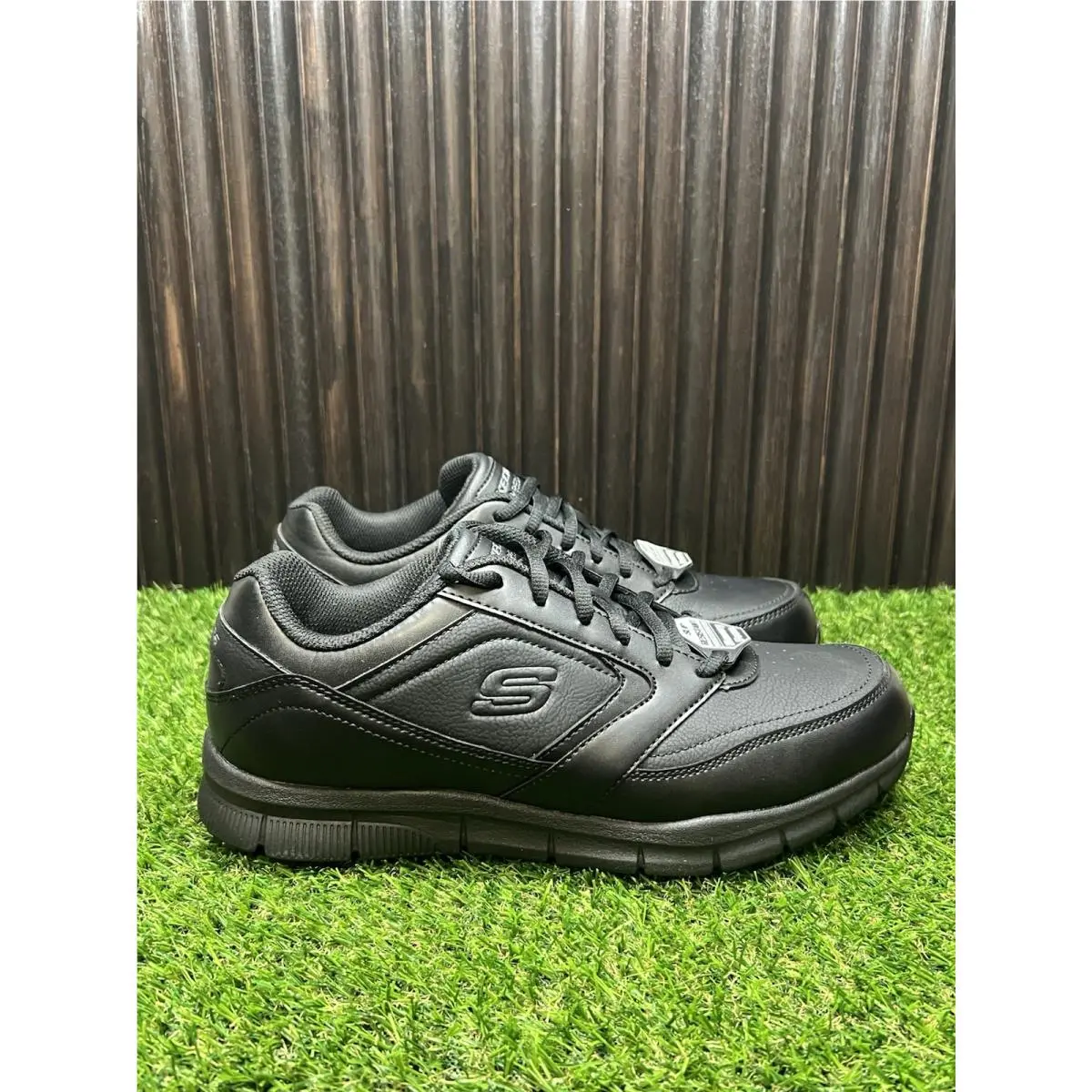 Size 9 - Skechers Nampa Black Mens Work Shoes Slip Resistant Memory Foam 77156