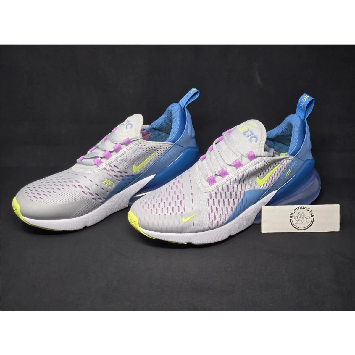 Nike Air Max 270 BG Youth Multi Sizes Platinum White Blue Yellow IB4401-043 Nby