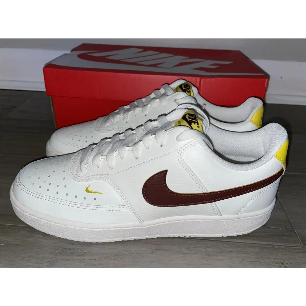 Nike Women`s Court Vision Low Sail/brown/yellow Sneakers Size 10.5