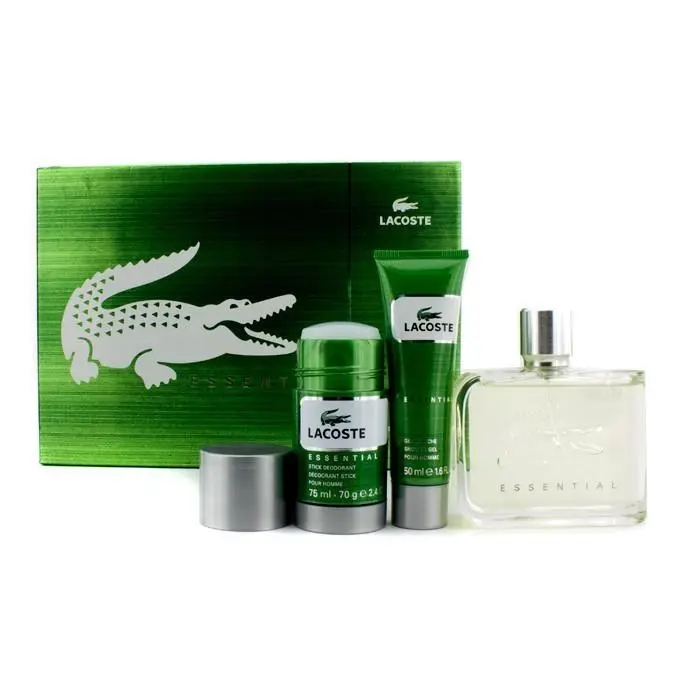 Lacoste Essential 3pc Men Set 4.2oz Edt Spray + 1.6oz S/gel + 75ml Deo/stick