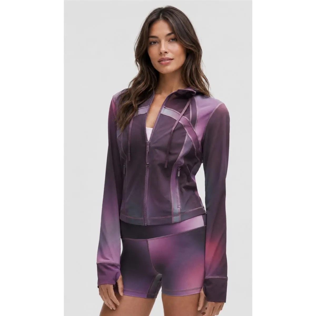 Lululemon Define Cropped Hooded Jacket Mesh Aurora Haze Purple Multi Size 4
