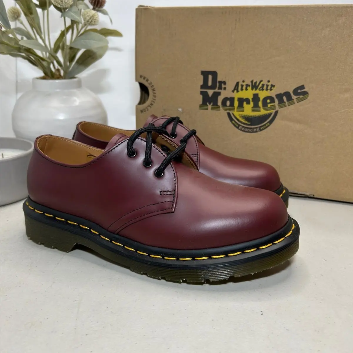 Dr Martens 1461 Leather Slip Resistant Oxford Shoes Cherry Red Men 4 Women 5