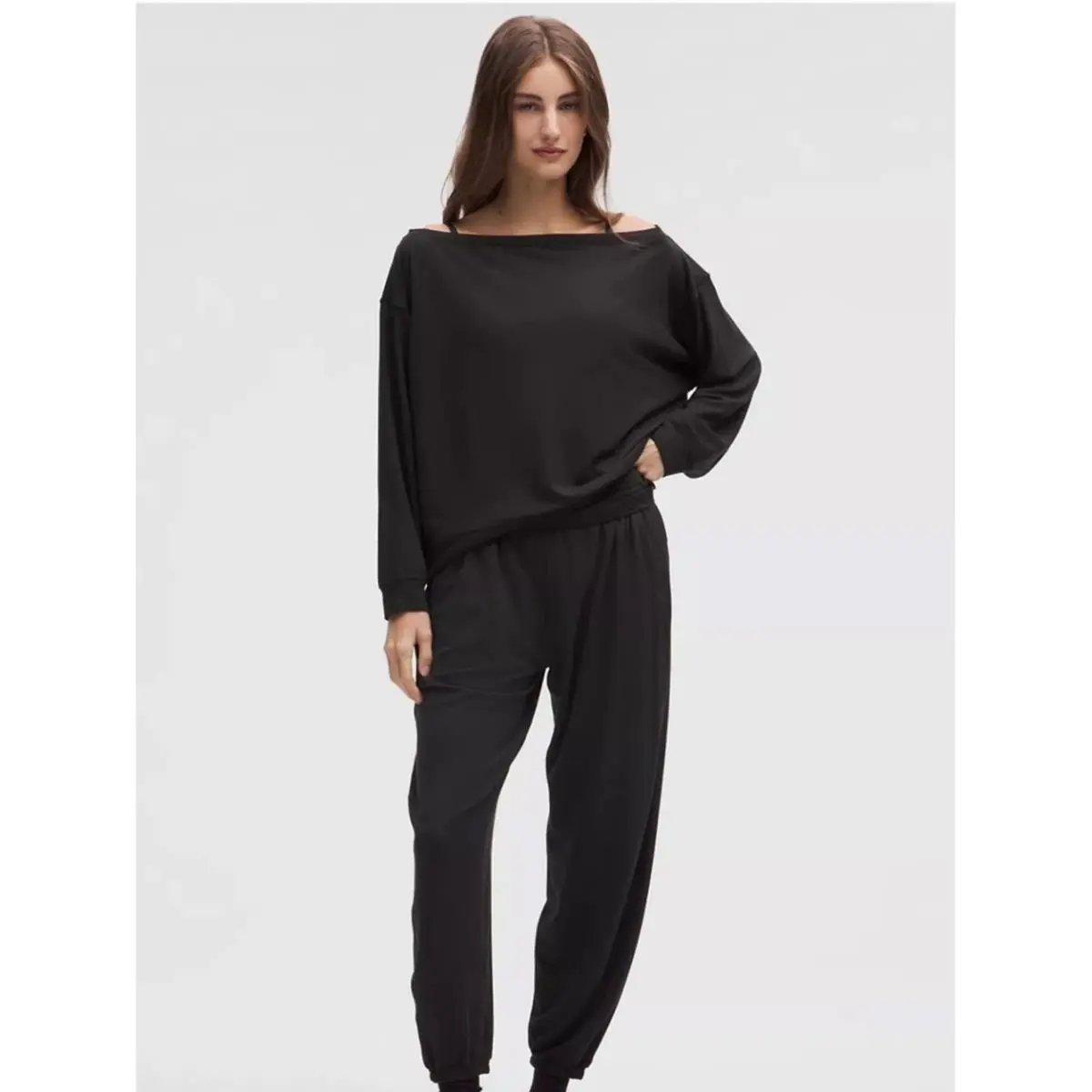 Lululemon Athletica Black Becalm Oversized Mid Rise Pant Joggers Soft Comfy