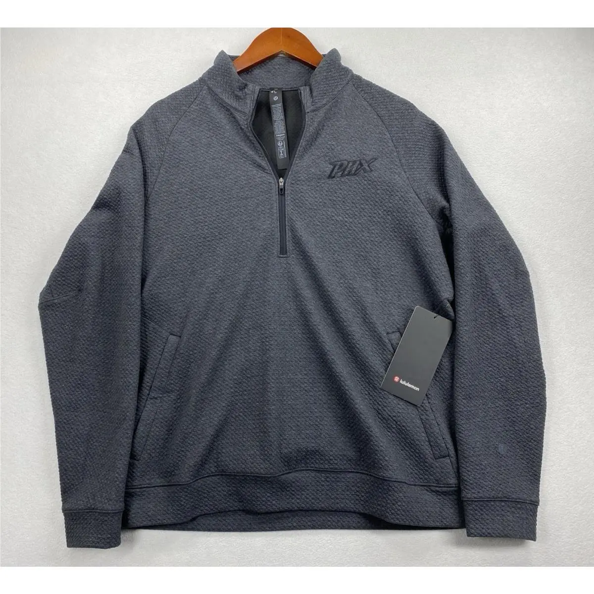 Lululemon Double Knit Textured 1/2 Zip Jacket Mens M Gray Phx Logo Stretch