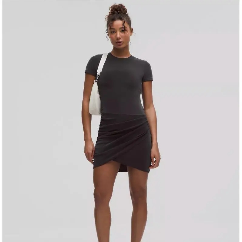 Lululemon Womens Xxs Drapey Softstreme Wrap-skirt T-shirt Dress Black