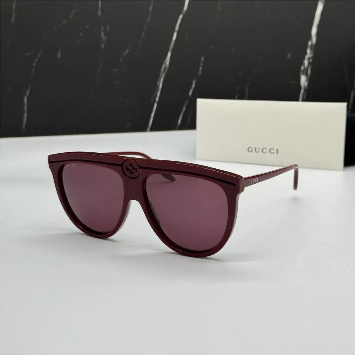 GG0732S 003 Burgundy Shield Sunglasses by Gucci
