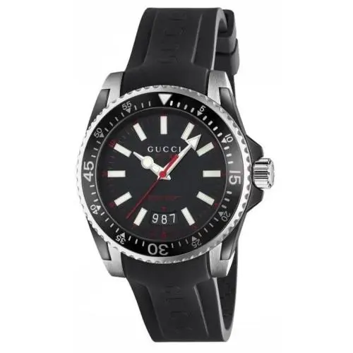 Gucci Dive Quartz Black Dial Black Rubber Strap Men`s Watch YA136303