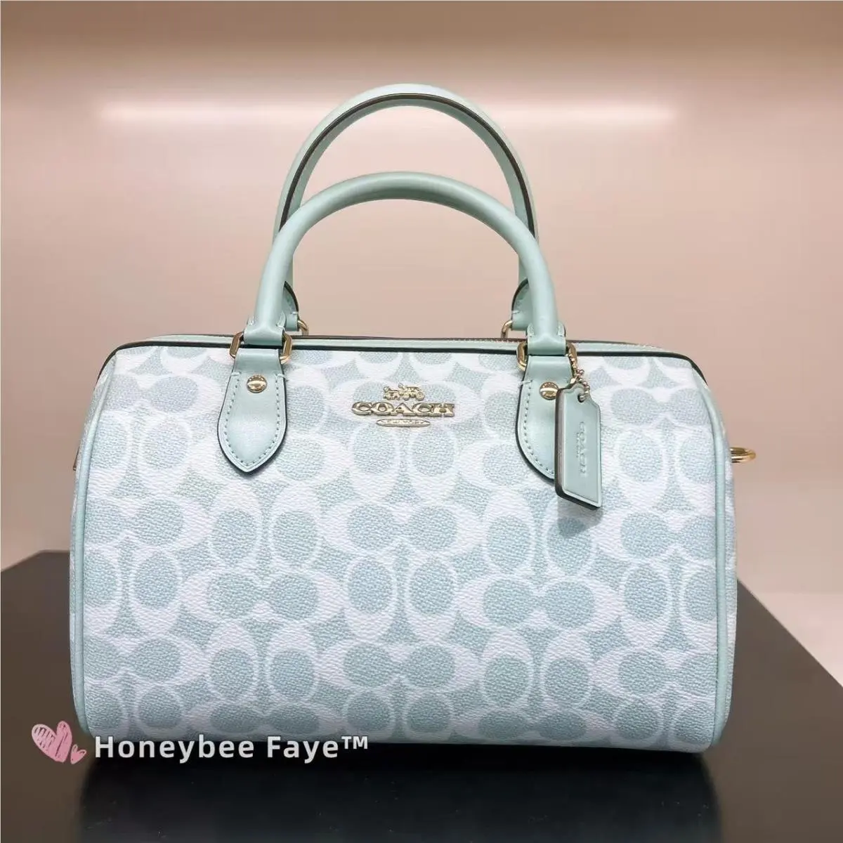 Coach Rowan Satchel Bag In Signature Canvas CEY39 Gold/light Blue