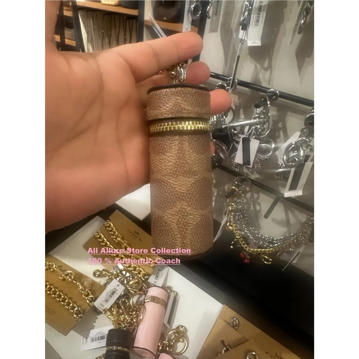Lipstick Case Bag Charm CEM91 Soft Pink For Handbag Purse Tote Wallet signature brown by Coach