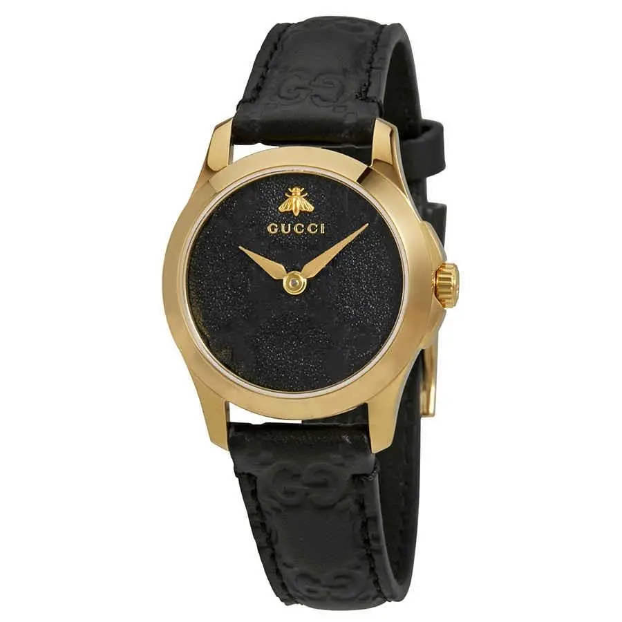 Gucci G-timeless Black Dial Black Leather Ladies Watch YA126581