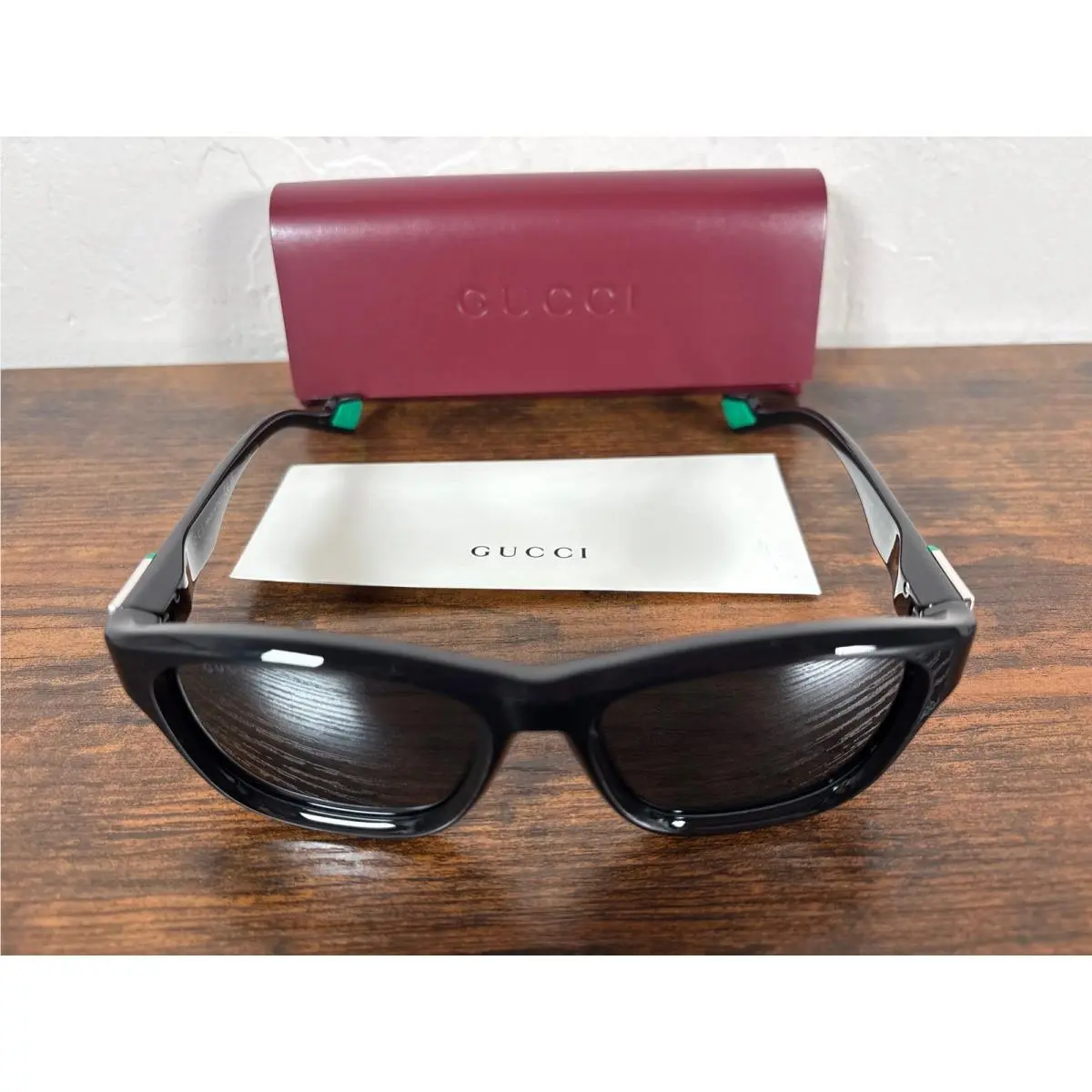 GG1630S 001 Black Square Sunglasses Green Accents Made in Italy by Gucci