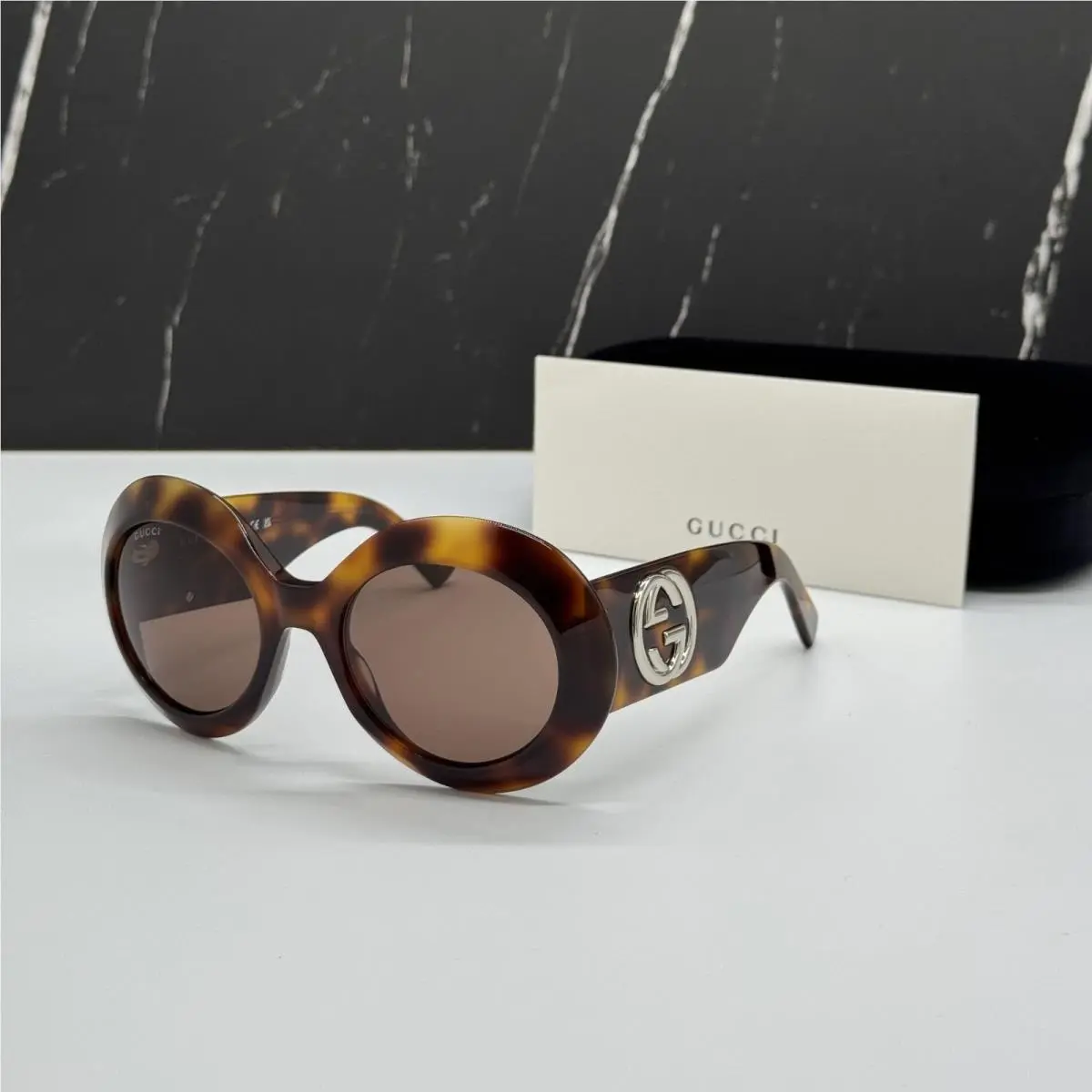 GG1647S 009 Round Oversized Havana Women Sunglasses by Gucci