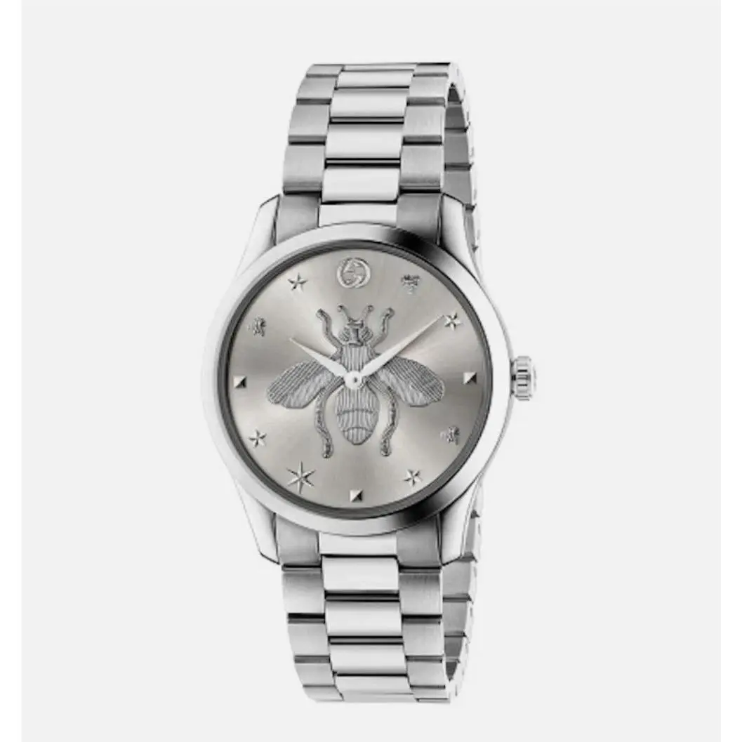 Gucci G-timeless 38mm Bumble Bee Dial Stainless Steel Unisex Watch YA1264126 - Dial: Silver, Band: Silver, Bezel: Silver
