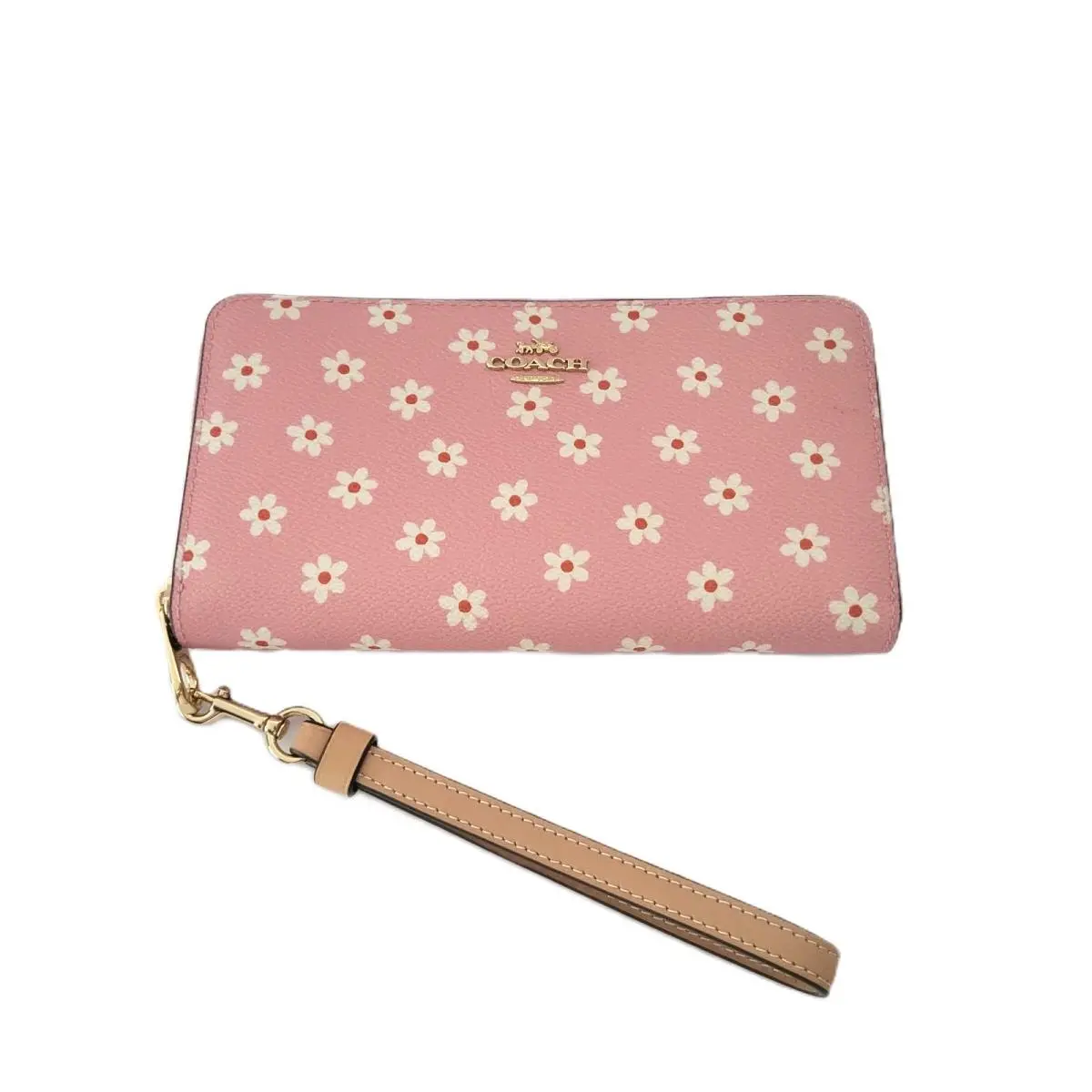CFD93 Long Zip Around Wallet Floral Print Wristlet Clutch Pink Multicolor by Coach