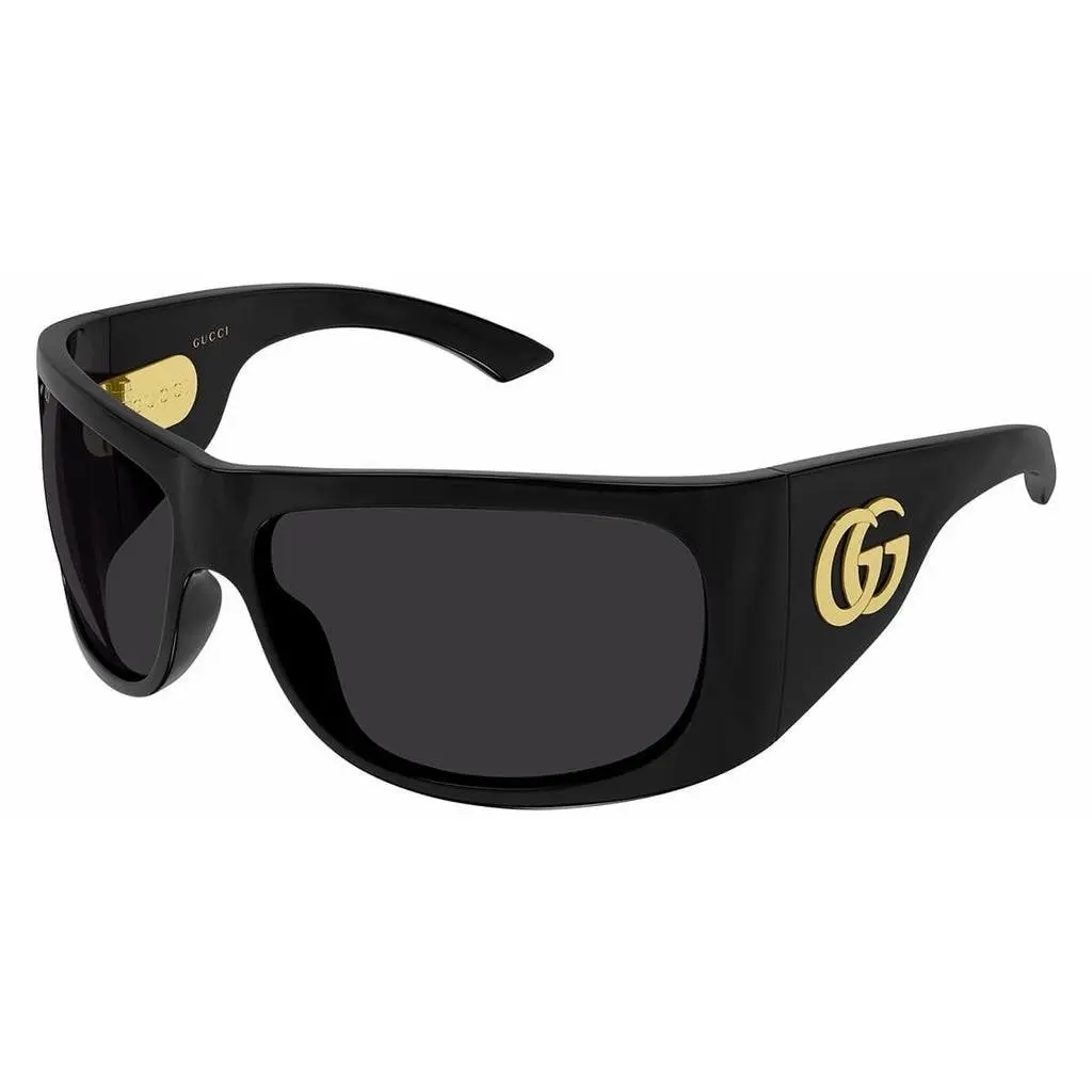 GG2170S 001 Black Gold Dark Grey Unisex Sunglasses Large Wrap by Gucci
