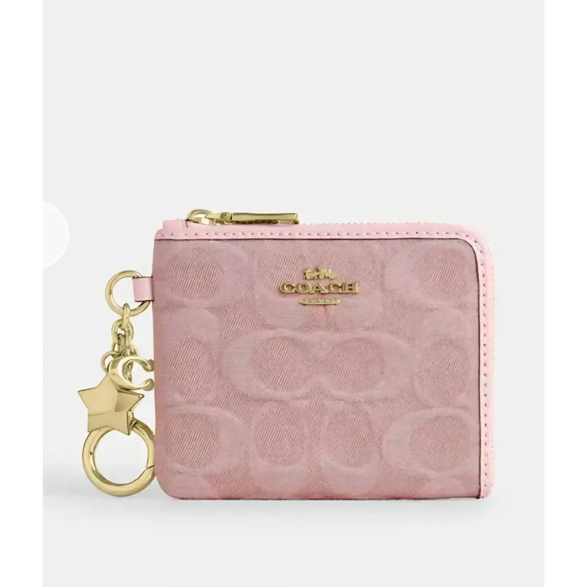 Coach Small Corner Zip Wallet Light Pink Signature Denim Gold Charm CEU98