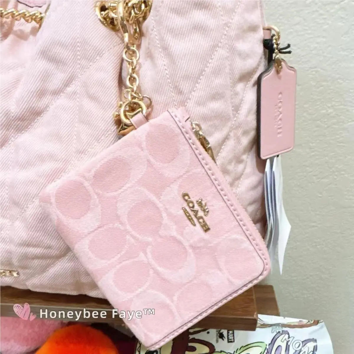 Coach Small Corner Zip Wallet In Signature Denim with Charms CEU98