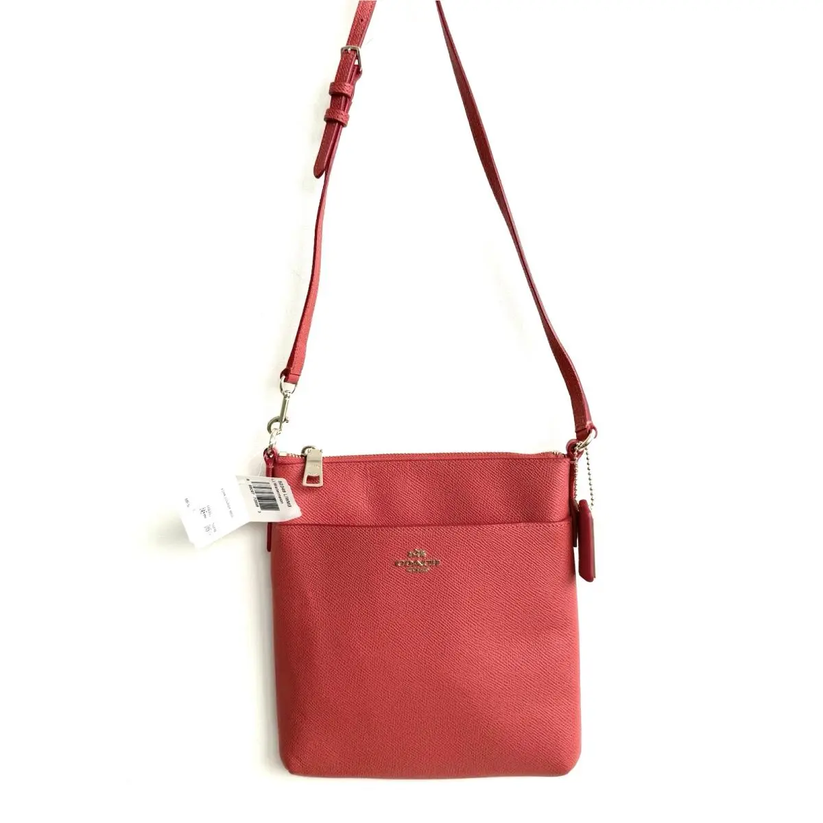 Coach Embossed Texture Leather North South File Bag Crossbody 52348 Red