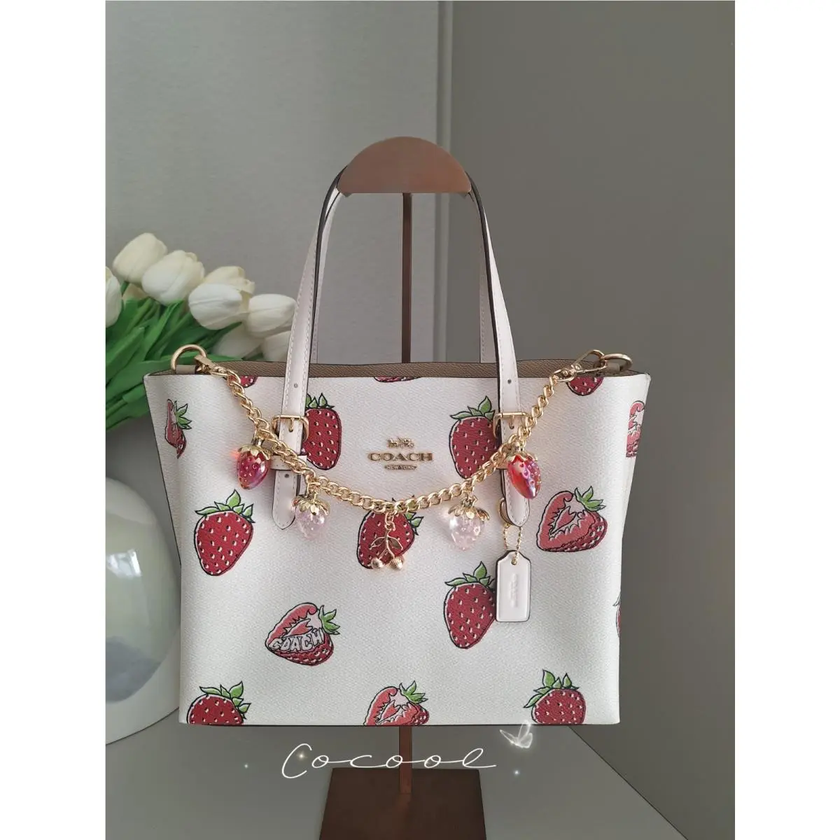 Coach Mollie Tote Bag 25 with Strawberry Print