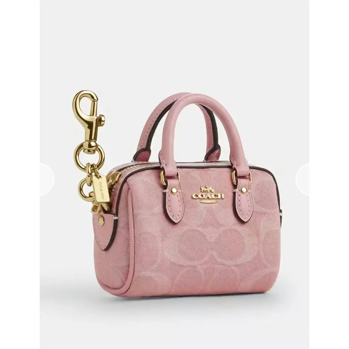 Mini Rowan Bag Charm In Signature Denim Gold Light Pink CEU38 by Coach