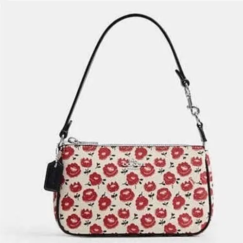 Coach Nolita 19 Floral Print Wristlet Chalk Red Silver CH515